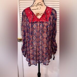 Lucky brand Red and Blue Paisley Women's Top